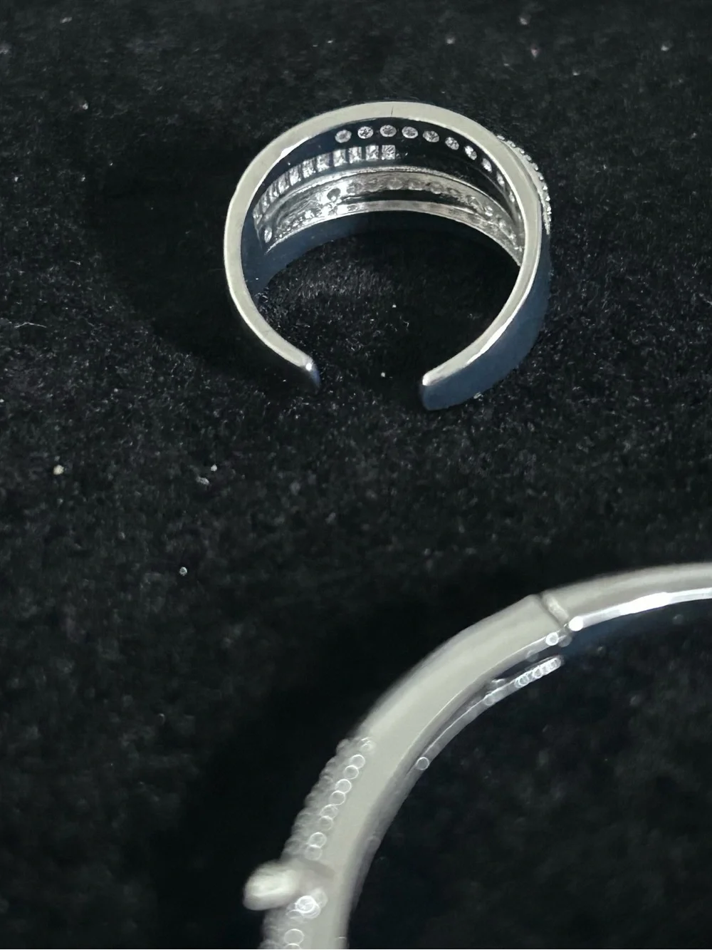 Elegant Silver-Tone Pave Crystal Bracelet and Ring Set